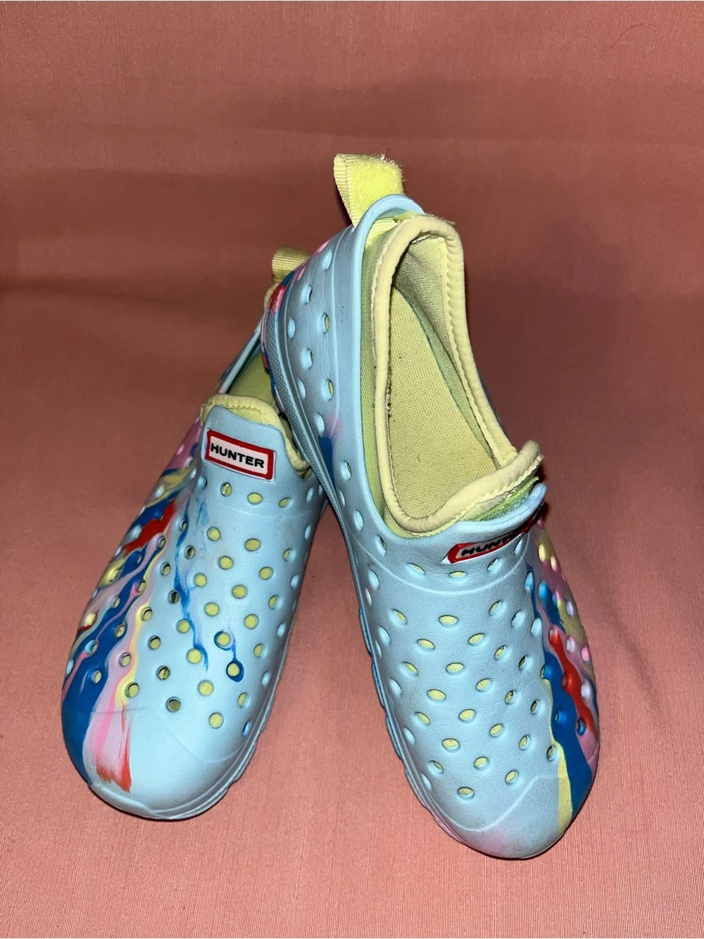 Hunter Light Blue Slip-On Water Shoes with Multicolor Paint Accents